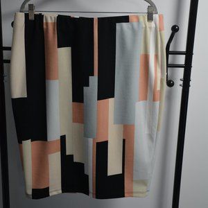 JL (Jules &Leopold) Brand, XL Size, Midi Skirt; multicolor - black, coral, white